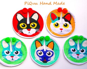 Meowing heads, cats SET of 6 feeding tube pads, PEG covers, Gtube pads, buttons G-tube mic-key button, podkładki pod PEG