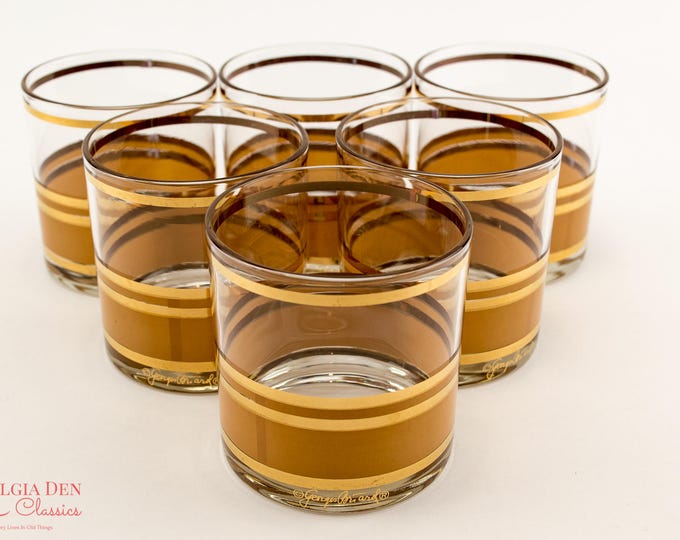 MCM Lowball Glasses | Vintage Georges Briard Signed Glasses | Lowball Glass Set Of 6