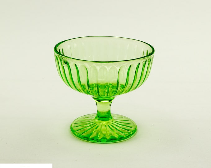 Green Depression Glass | Uranium Glass | Dessert Dishes | Glass Sherbet Side Dishes | Set Of 6