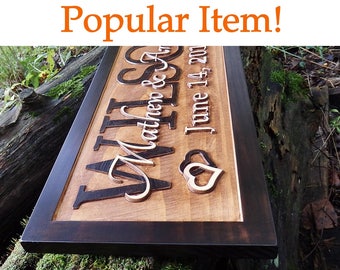 Rustic home decor, unique wedding gift for couple, established sign, newlyweds gift, family name signs, 5th anniversary gift mr and mrs sign