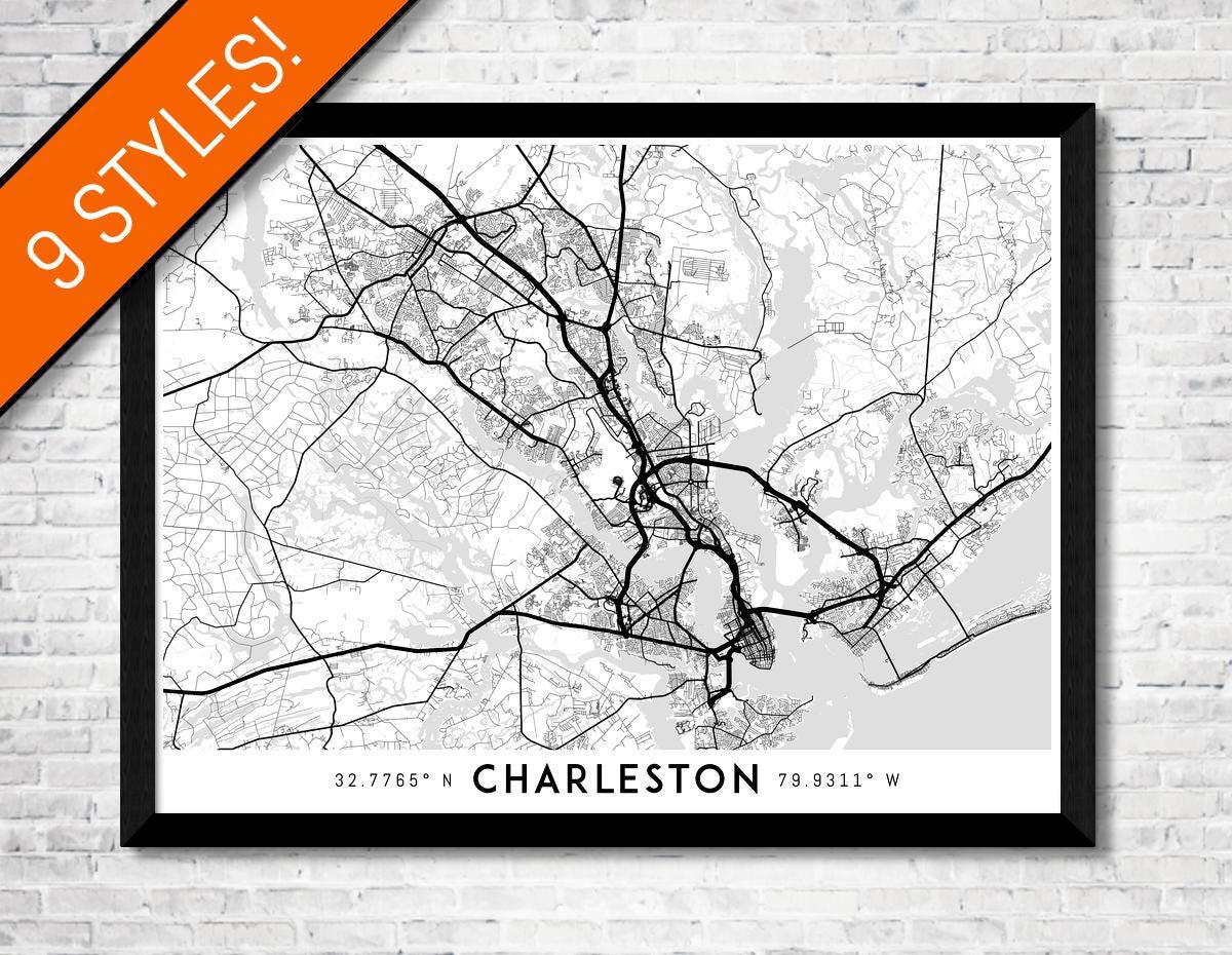 Every Road in Charleston map art Printable Charleston map