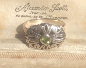Peridot Ring, Art Deco Ring, Vintage Jewellery, Old Peridot Ring, Art Deco Silver Ring, Art Deco Jewelry, Antique Ring