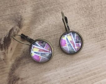 -Sleeper - finished bronze earrings - glass cabochon