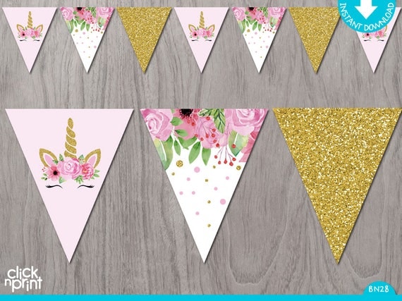 Unicorn And Flowers Printable Banner