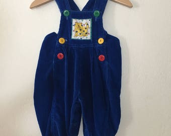 Vintage 1980's Blue Kitty Cat Overalls Size 3-6 Months