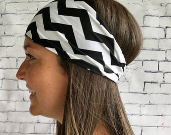 Sport headband hair black and white Chevron headband, accessory for women