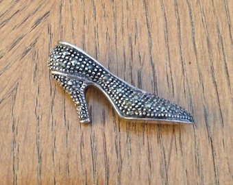 Sterling Silver Marcasite High Heel Shoe Pin or Brooch
