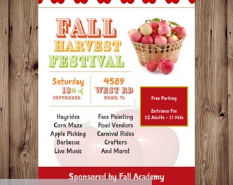 Apple Fall Festival Flyer, Back to School Bash, Vendor Event Show, Direct Sales, Thanksgiving Auction, Promotional Poster, 8.5x11 Digital