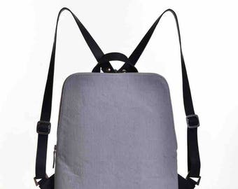 Linen backpack with adjustable leather straps