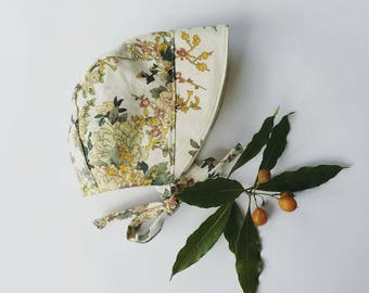 Floral linen baby bonnet