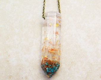 Turquoise Crystal Necklace,Terrarium Necklace, turquoise pendant, Nature lovers necklace, turquoise and goldstone,
