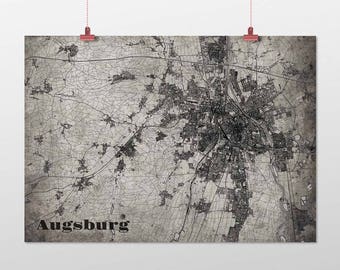 Old Map of Augsburg Bavaria Germany 1888