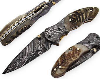 100% handmade Damascus steel with special handle Liner Lock pocket folding knife/pliant Damas /Damaskus Falten 4023