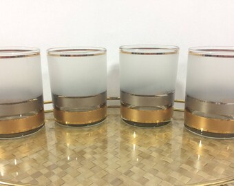 Culver Glassware Set of 4, Vintage Glassware, Vintage Barware, Gold Striped Culver Glasses, Mid Century Barware, Mad Men
