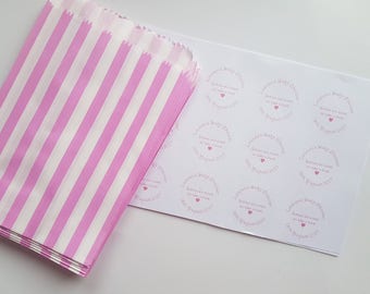 Personalised Stickers and paper sweet bags, Perfect For Weddings, Baby Showers and Parties. Sets of 48, 96 or 144.