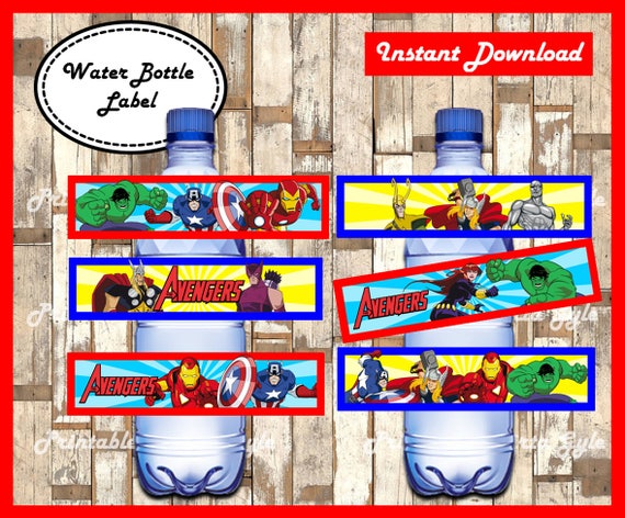 Avengers Water Bottle Label printable Superheroes party Water