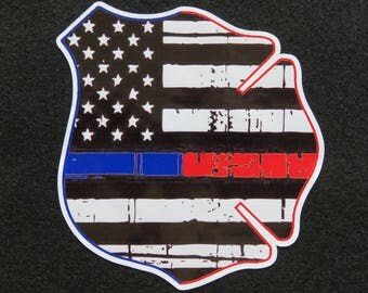 American Flag Thin Blue Red Line Police Fire Mashup 4" Decal