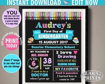 First Day of School Chalkboard - Last Day of School Chalkboard - Preschool Chalkboard - Graduation - Download & Edit in Adobe Reader at home