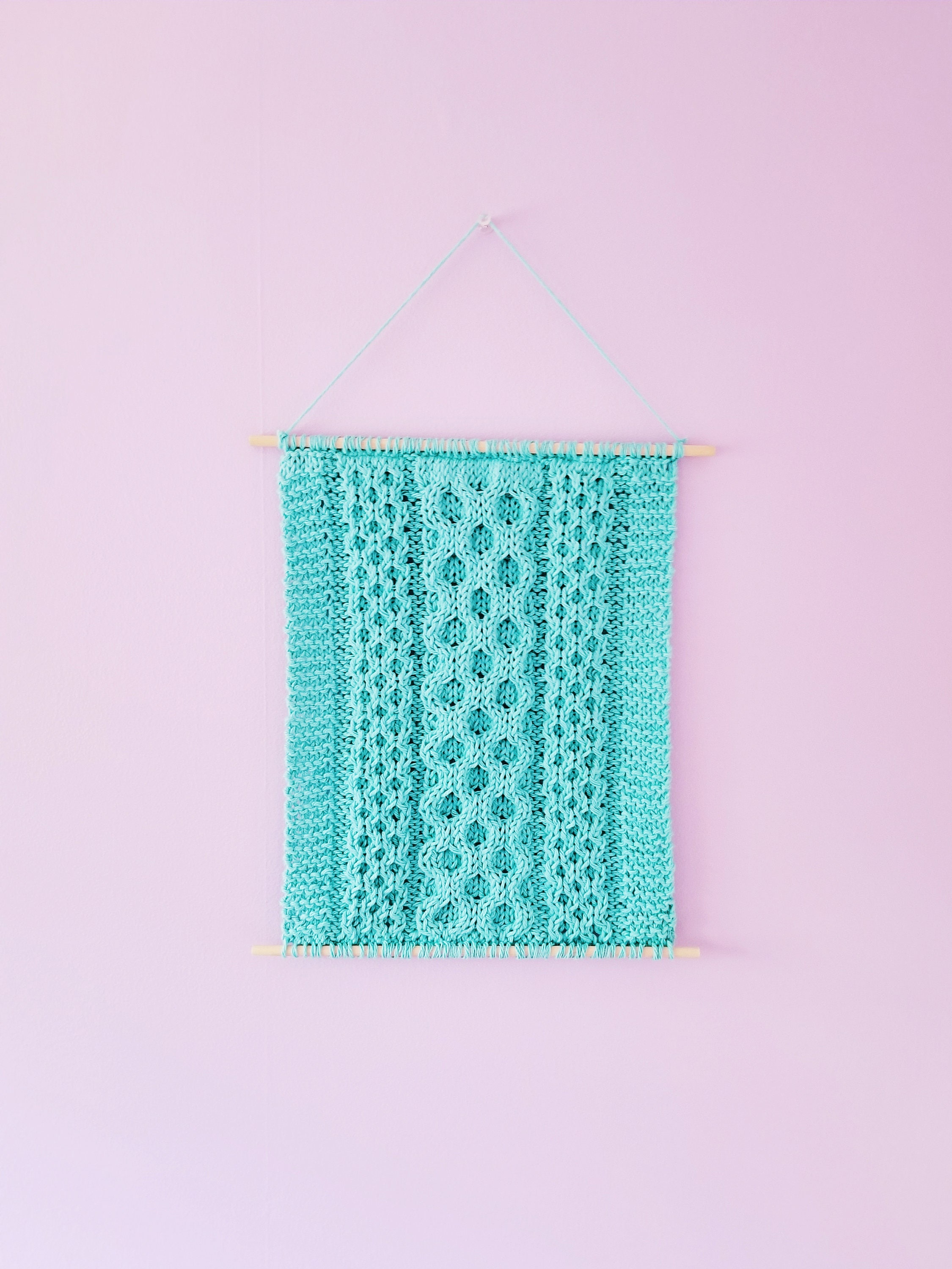 Aqua Knit Wall Hanging Minimalist Boho Cotton Knit Tapestry