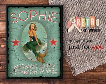 mermaid kisses custom wall sign retro metal plaque custom bedroom sign mermaid - Bedroom Wall Plaques mermaid kisses custom wall sign retro metal plaque custom bedroom sign mermaid - Bedroom Wall Plaques