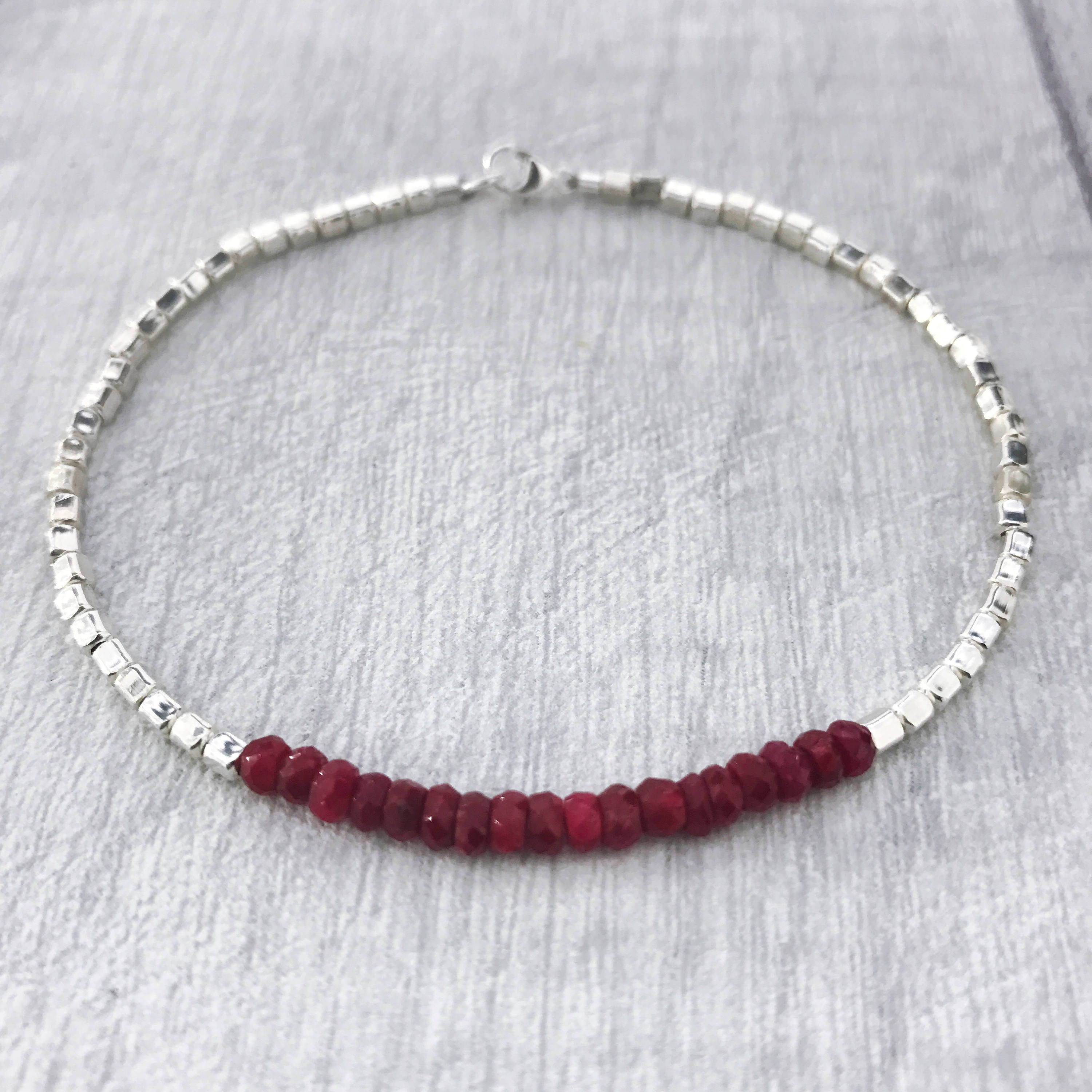 Ruby Bracelet/Ruby/Sterling Silver/Beaded Stacking