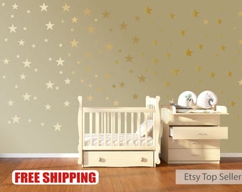 120 Gold Metallic Stars Nursery Wall Decals, Nursery Wall Stickers, Childrens/Baby Wall Art, Baby Shower Gift, Vinyl, Wallpaper Art Decor