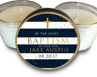 Baptism Favor // Blue and Gold // Baptism Candle Favor // Baptism Thank You // Boy Baptism // Baptism Candle for Baby Boys Set of 6 - 4 oz