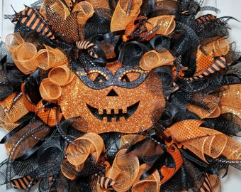 Pumpkin Wreath, Halloween Wreath, Sassy Pumpkin Wreath, Fall Wreath, Funky Pumpkin Wreath, Funky Halloween Wreath, Front Door Wreath
