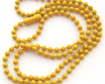 1 Vintage Ocher Enameled Ball Chain Necklace, 18 Inch, Petite 2 mm Balls, Mustard, Ochre Enamel, Dainty Ball Chain Necklace, Bead Destash