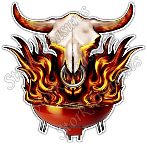 Flaming Bull Skull BBQ Longhorn Grill Fire Car Bumper Vinyl