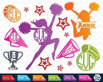 Svg Cheerleader Svg Cheer Monogram Frame svg Cheerleading Svg Jumping Cheerleaders Svg Cheer Megaphone Svg Cricut Svg Files Silhouette