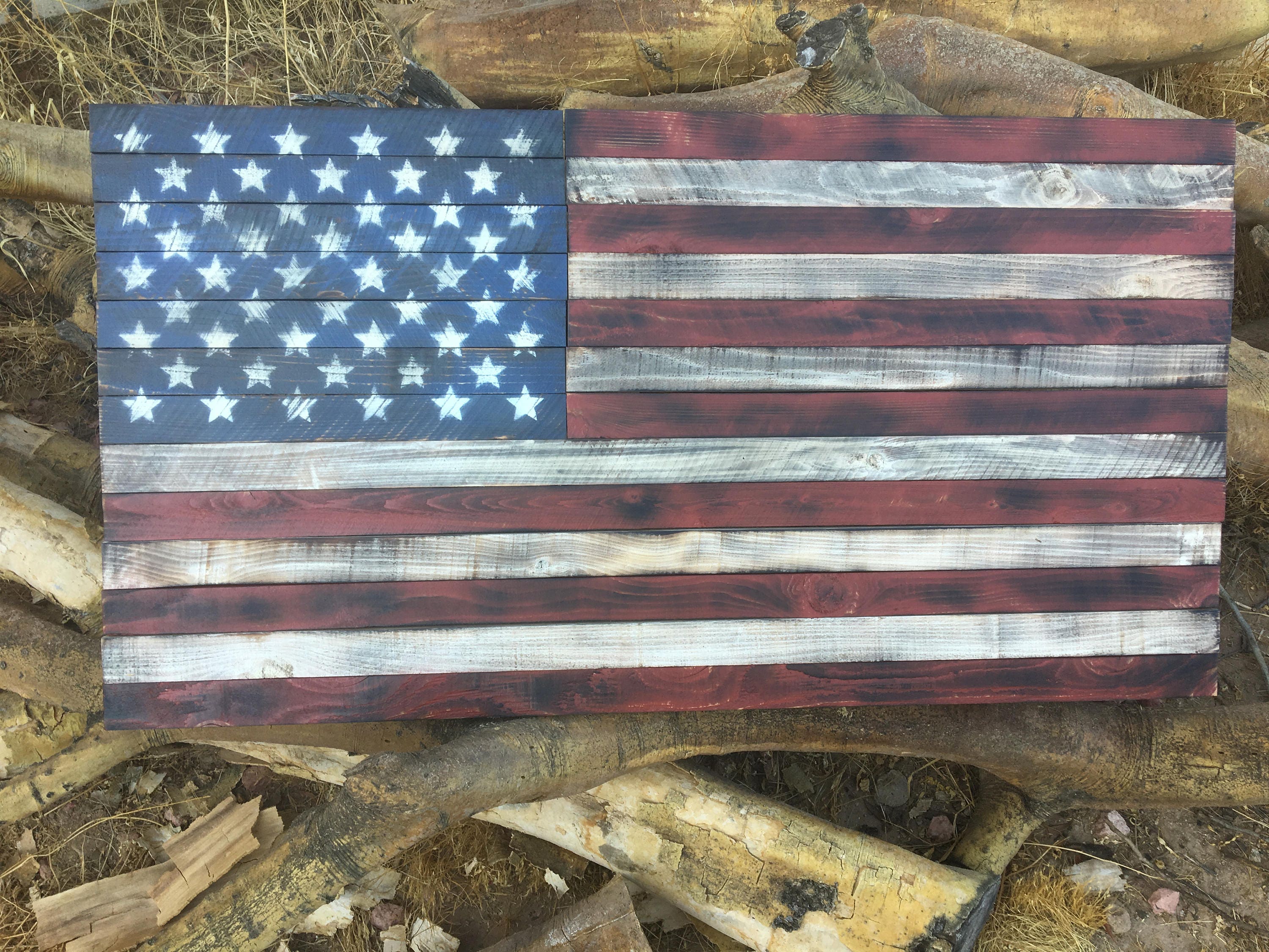 American Flag Art. Rustic American Flag. Wood American Flag.