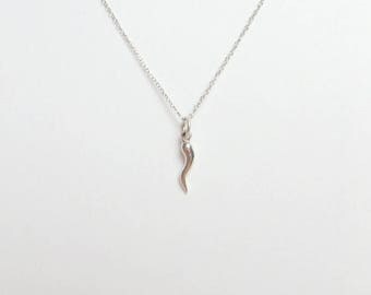 Italian Horn Necklace 14k White Gold/ Gold Italian Horn Necklace/ Horn Necklace/ Mini Horn/ Layering Necklace/ Solid Italian Horn/ Good Luck