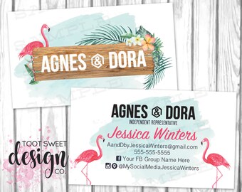 Agnes and Dora Business Cards, Custom Agnes & Dora Business Card, Flamingo Tropical Watercolor, Personalized Marketing / Branding, PRINTABLE