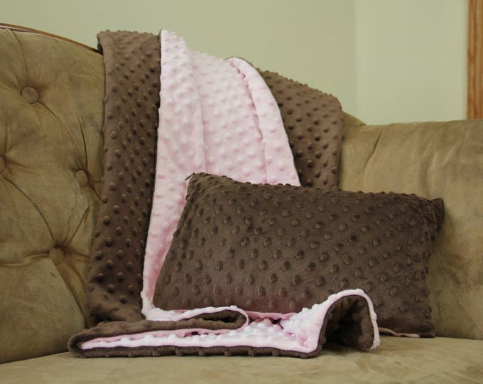 Minky Baby Blanket, Baby Girl Blanket, Stroller Blanket, Baby Shower Gift, Baby Girl Gift, Pink Minky, FREE Bib & Burp Cloth with Gift Box
