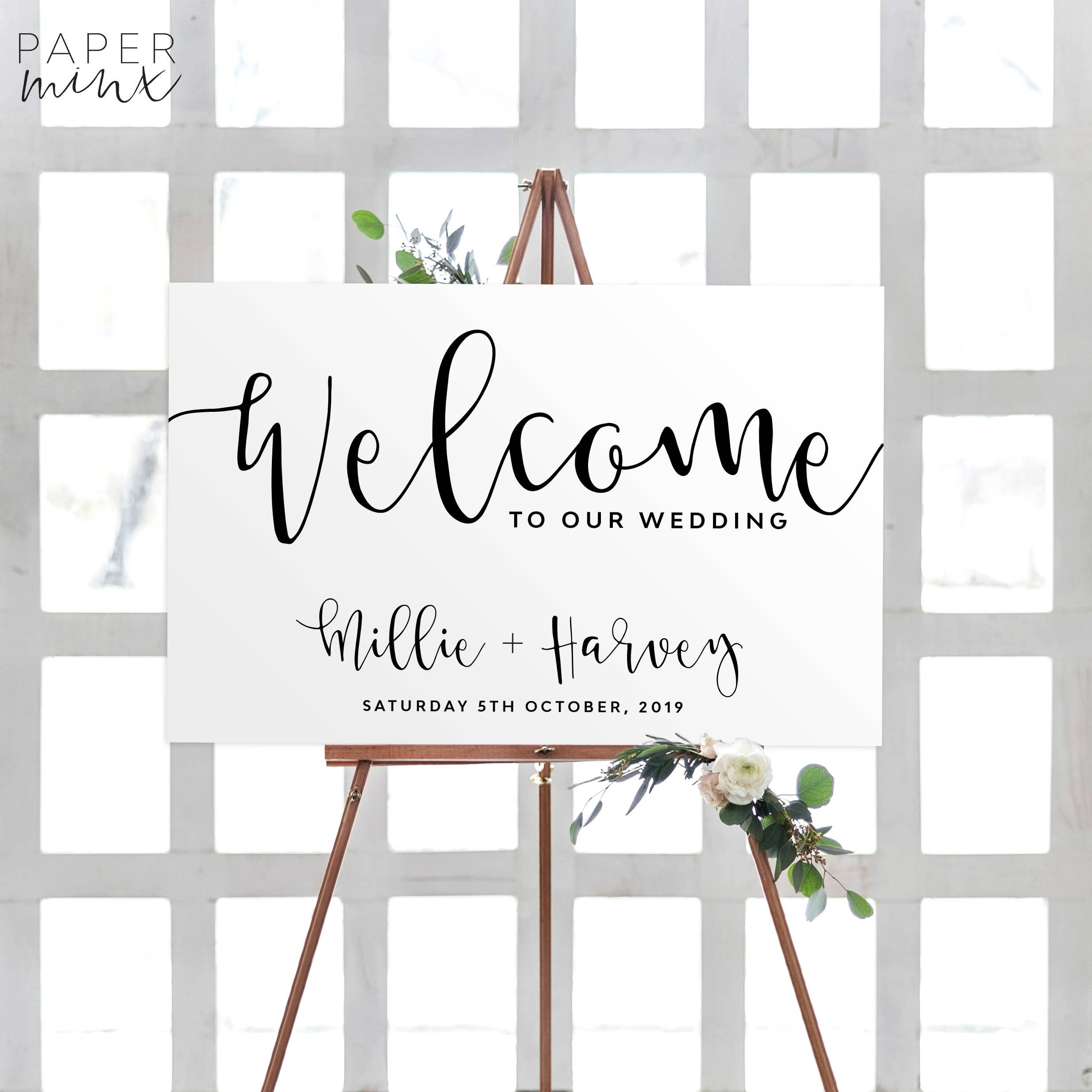 Calligraphy Welcome Sign Printable Black and White Wedding