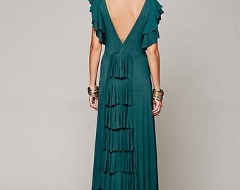 Green tiered back maxi dress by Free People , Film Noir