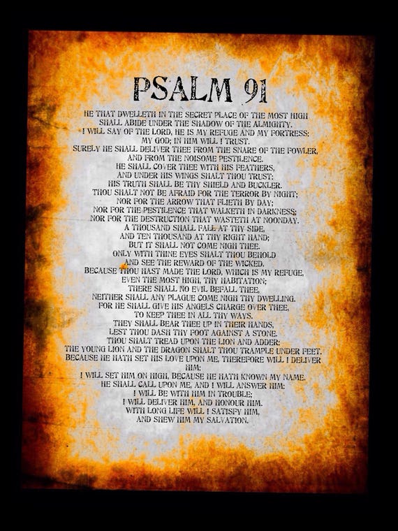 Psalm 91 poster. Printable unique psalm 91 prayer Card wall