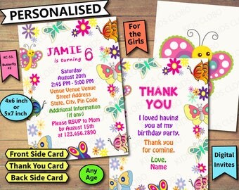 Butterfly Invitation, Butterfly Birthday Invite, Butterfly Birthday Invitation, Butterfly Birthday Girl Party Invite, Butterfly Girls Party
