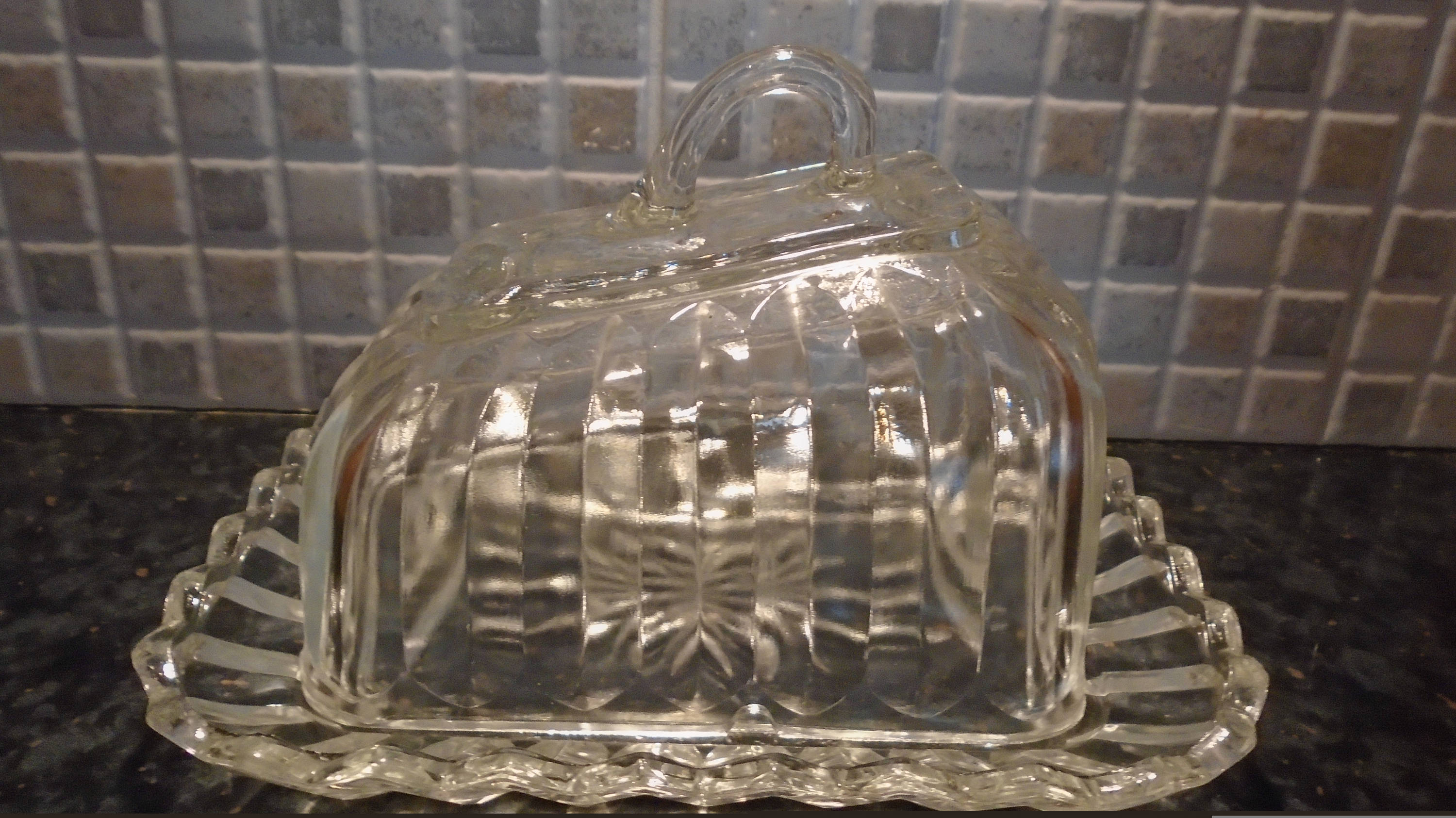 Glass Butter Dish Or Cheese Dish With Glass Lid Cut Glass
