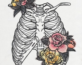 Dire Blooms Ribcage (7 x 8) Iron-on Patch // Iron on Patch // Embroidered Patch // MADE TO ORDER