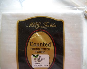 Cross Stitch Belgium Linen 30ct 18 x 18 White-sealed pkg.