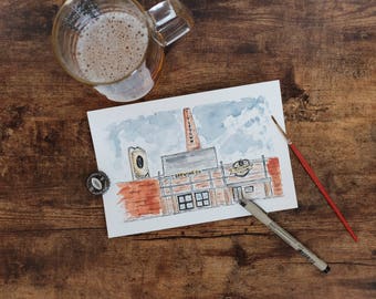 Titletown Brewing Company Green Bay Wisconsin Original Watercolor
