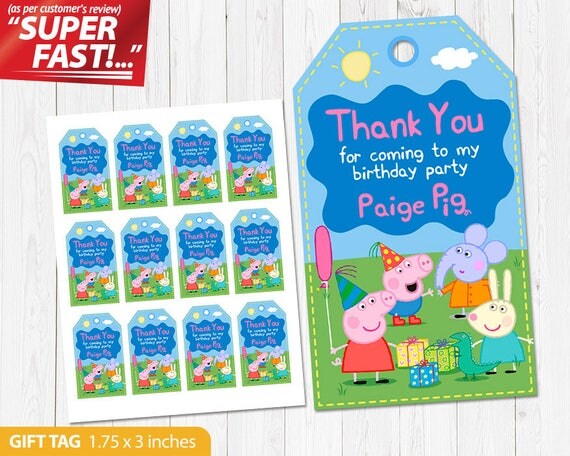 Peppa Pig Thank You Tag PRINTABLE Peppa Pig Favor Tags Peppa