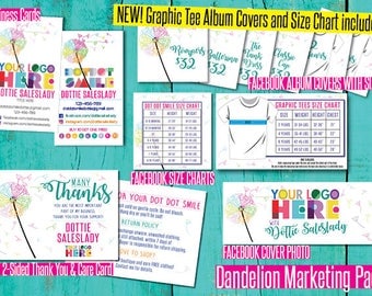 Customizable Dandelion Marketing Set Design Branding Kit Business Card Name Size Chart Signage Care Card sign Card TY Facebook consultant