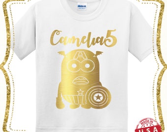 Minions Birthday Shirt- Short Sleeve- Kids Birthday-Happy Birthday-Custom personalized shirts for all family Gold Vinyl