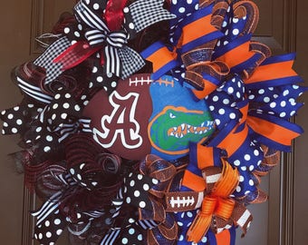 House divided wreath. Football wreath. Custom wreath. Fall wreath. Wreath for front door. Game day decor. Football season.