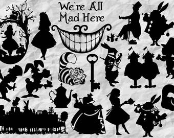 19 Alice in Wonderland Silhouettes | Alice in Wonderland SVG cu files | Alice in Wonerland cliparts | digital files | vectors | printable
