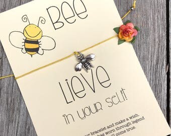 Believe bracelet, Encouragement gift, Believe in yourself, Wish bracelet, Friendship bracelet, Bee bracelet, Encouragement bracelet, A78
