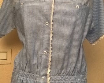 Dress blue with white stripes cotton playsuit